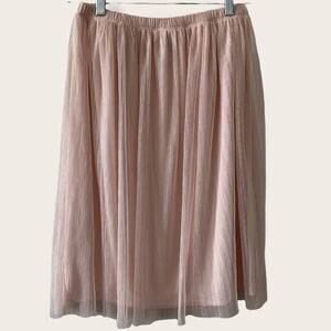 BOBEAU Creamy Pink Mesh Overlay Midi Skirt Size Small Pull On Elastic Waist